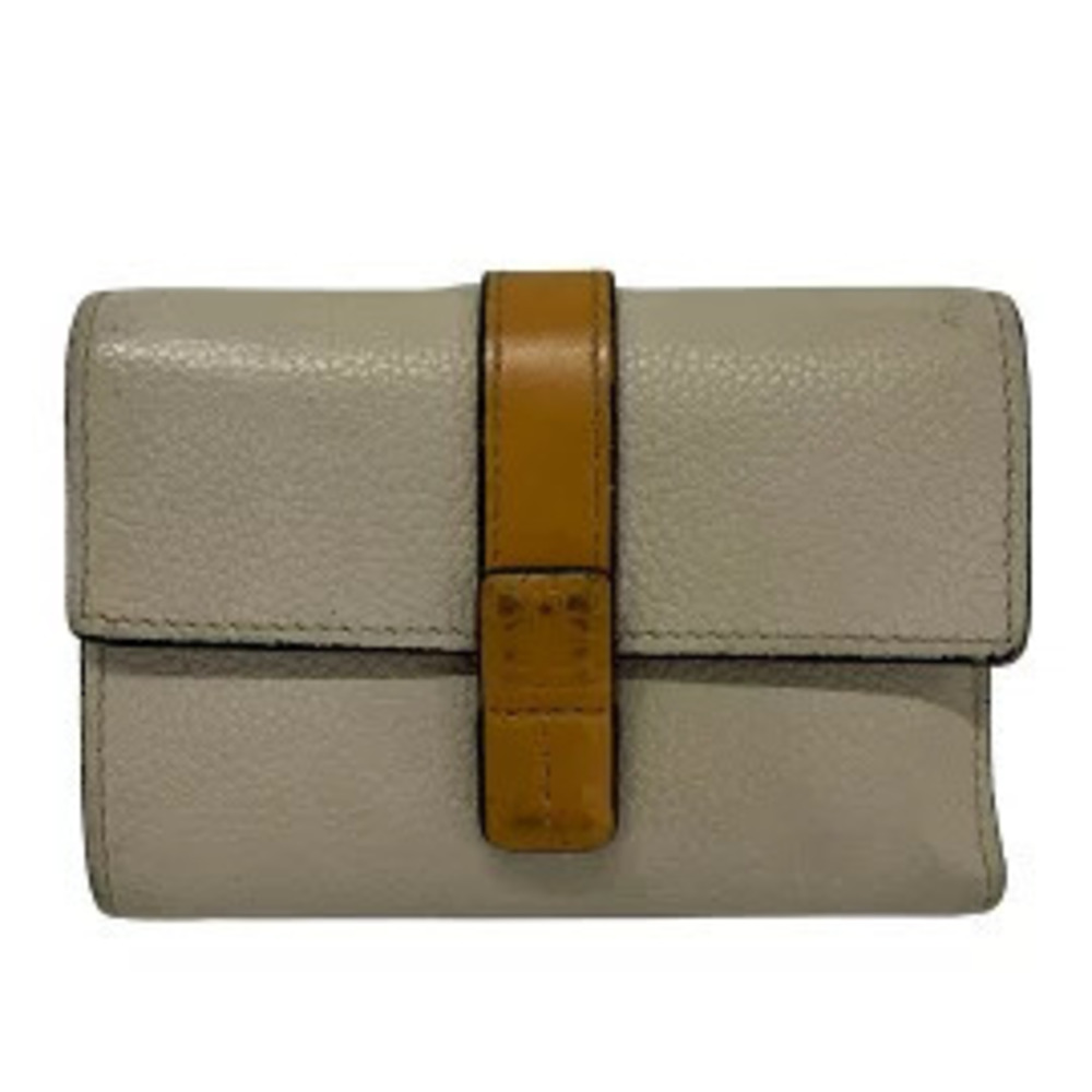 Loewe Vertical Wallet Tri fold Gray Beige Cream x Brown Leather